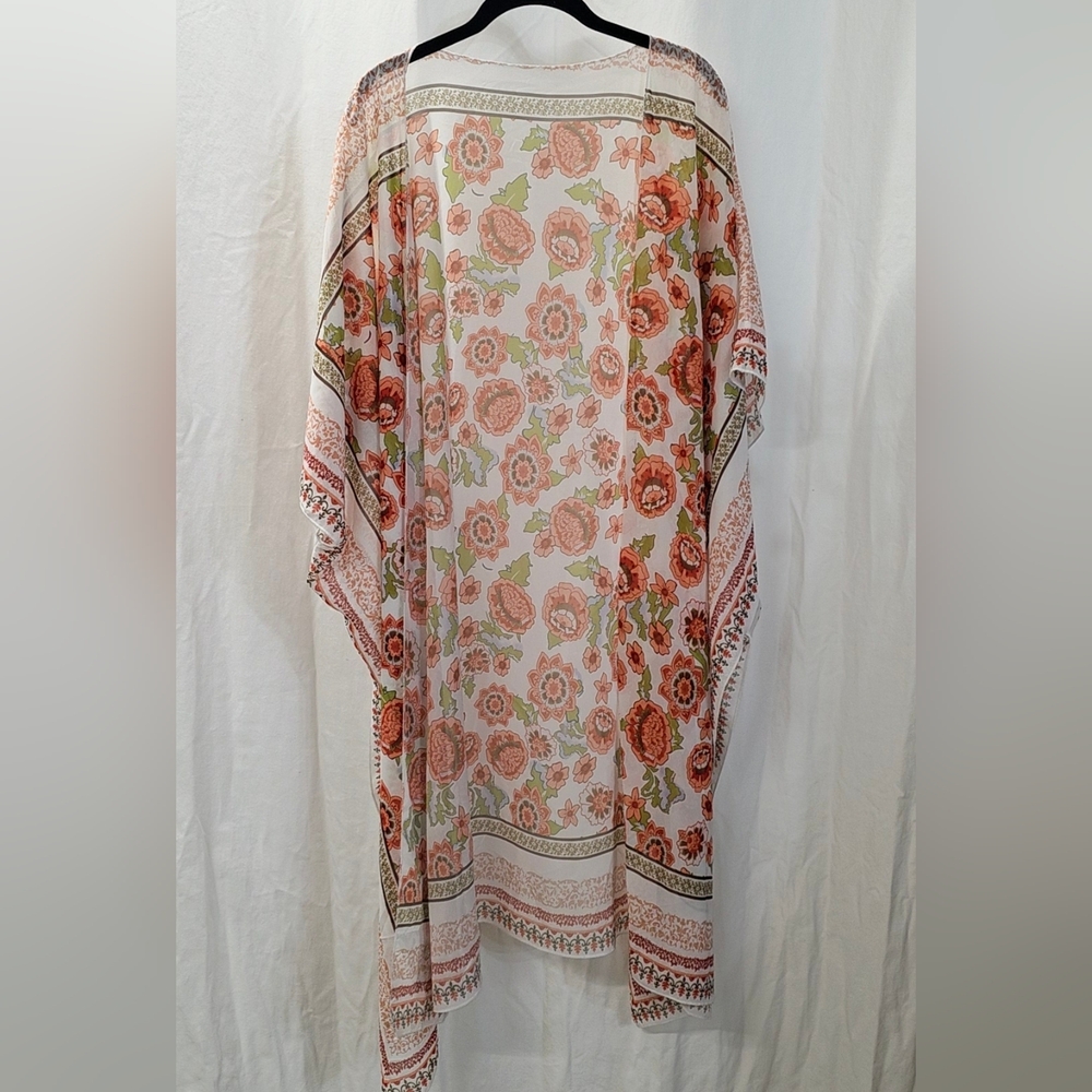 OS XL 1X 2X 3X Floral Kimono Ruana Kaftan Duster Chiffon Georgette Plus